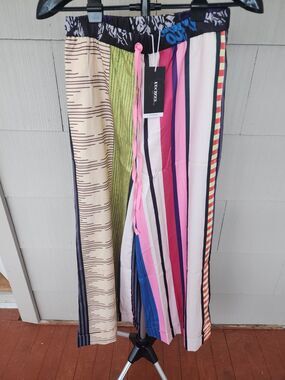 New Uoozee Multicolor Wide-Leg Loose Womens Striped Trousers Pants Size Medium